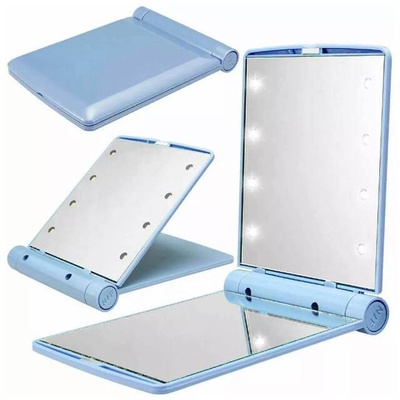 Дзеркало складне кишенькове з підсвічуванням 8 Led із пластику 11×8,5см; колір Синій 60481 фото