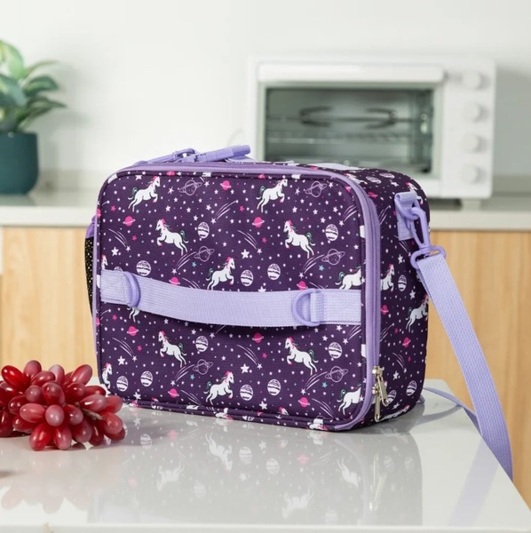 Ланч-сумка холодильник детская разноцветная с карманом под бутылку и дополнительными ручками; расцветка Единороги 700041 фото