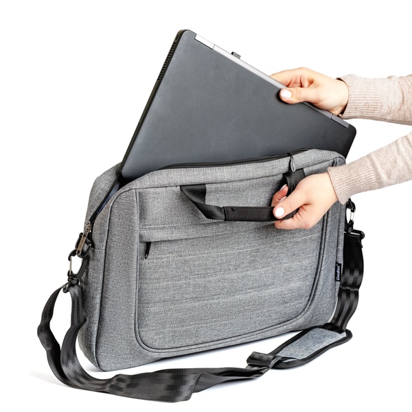 Сумка через плечо для ноутбука 15,6" большая, с передним карманом в полоску; цвет Серый 700105 фото
