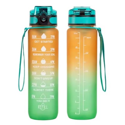 Спортивна пляшка для води з часовою шкалою BPA Free (Помаранчево-зелена) 700027 фото