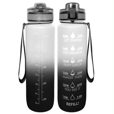 Спортивная бутылка для воды с временной шкалой BPA Free (Черно-белая) 700027 фото