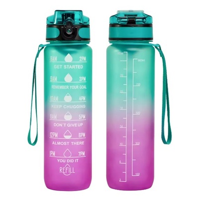 Спортивна пляшка для води з часовою шкалою BPA Free (Зелено-рожева) 700027 фото