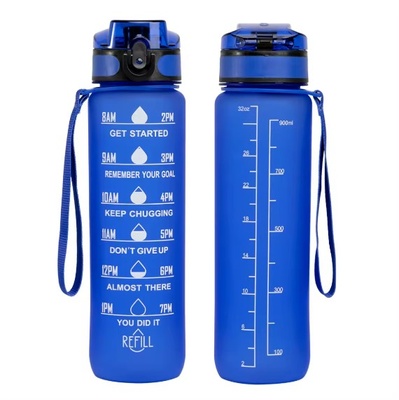 Спортивна пляшка для води з часовою шкалою BPA Free (Синя) 700027 фото